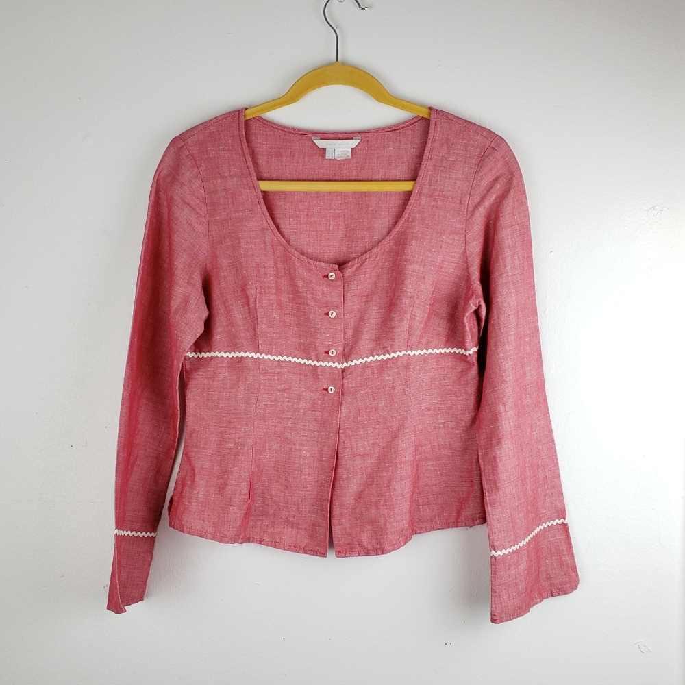 Zara Basic Red Linen Blend Blouse Top